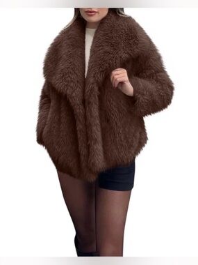 NWOT Luxurious Brown Faux Fur Coat - Women's Plush Jacket